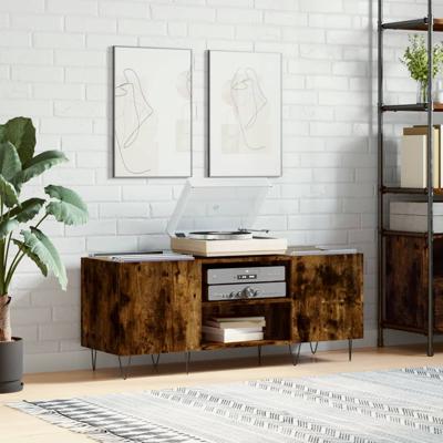 Platenkast 121x38x48 cm bewerkt hout gerookt eikenkleurig