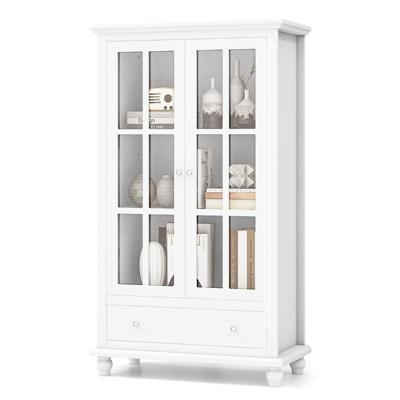 Boekenkast Vitrinekast met Deuren van Gehard Glas Verstelbare Plank en Lade Bureaukast Archiefkast 80 x 40 x 139 cm Wit