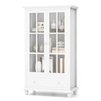 Boekenkast Vitrinekast met Deuren van Gehard Glas Verstelbare Plank en Lade Bureaukast Archiefkast 80 x 40 x 139 cm Wit