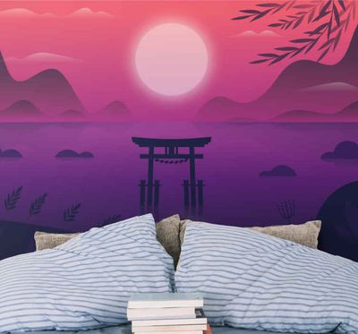 Foto behang vintage Japans paars