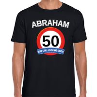 Verjaardag cadeau t-shirt verkeersbord 50 jaar Abraham zwart voor heren - thumbnail