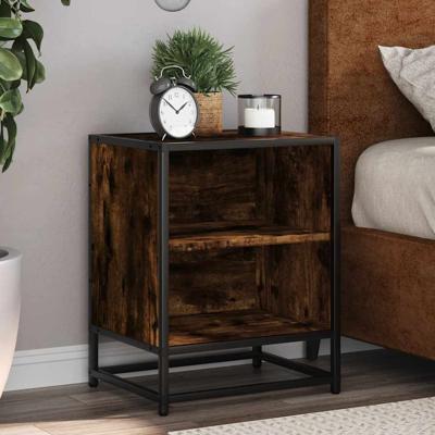 Nachtkastjes 2 st 40x31x50 cm bewerkt hout&metaal gerookt eiken
