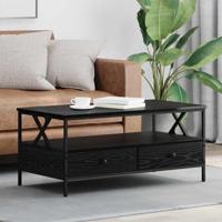 Salontafel met lade met plank met opslag Zwart eiken 100 x 51 x 45 cm Bewerkt hout