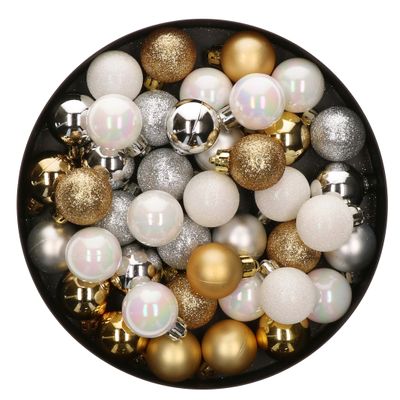42x Stuks kunststof kerstballen mix goud/zilver/wit 3 cm