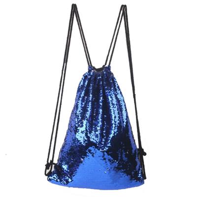 Zeemeermin glinsterende Sequin koord sport rugzak Schoudertas (saffier blauw zilver)