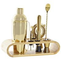 Cocktailset 9-delig met houten houder - RVS - 750 ml - goud - luxe - thumbnail