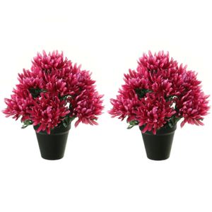 Kunstbloemen plant in pot - 2x - cerise roze tinten - 28 cm - Bloemenstuk ornament