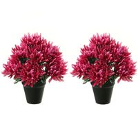 Kunstbloemen plant in pot - 2x - cerise roze tinten - 28 cm - Bloemenstuk ornament