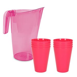 8x kunststof drinkbekers 430 ML met schenkkan set roze van 1.75 liter