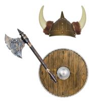 Viking verkleedkleding set - 3 delig - heren - helm met hoorns - Schild - Hakbijl van 68 cm