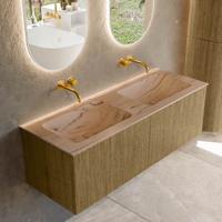 Badmeubel Mondiaz Kurve-Dlux | 130 cm | Meubelkleur Dusk | Wastafelkleur Arena | Solid surface | Wasbak beide zijden spoelbak | Zonder kraangat(en)