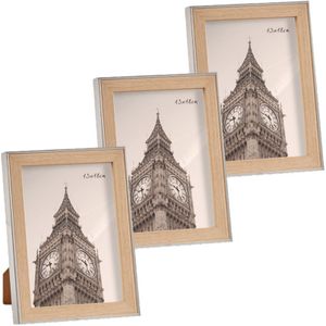 3x stuks kunststof fotolijst zilver met hout geschikt voor een foto van 13 x 18 cm