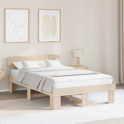 Bedframe met hoofdeinde Bruin 120 x 190 cm Massief grenenhout