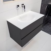 Mondiaz Vica Moon badmeubel antraciet mat 80 cm 2 lades solid surface enkele spoelbak midden zonder kraangat