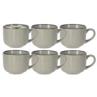 Soepkom Fishbone - 8x - lichtgroen - 12 x 9 cm - keramiek - kommetjes met oor - 560 ml