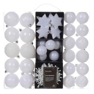 Kerstballen en ornamenten - 40x - kunststof - wit - mix