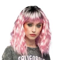 Pruik Ethel - fantasy / zeemeermin - roze - dames - verkleed pruiken - carnaval