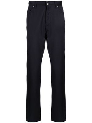 Zegna pantalon slim en laine à patch logo - Bleu