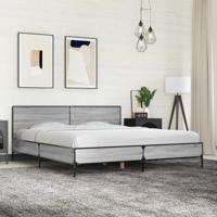 Bedframe bewerkt hout metaal grijs sonoma eiken 200x200 cm
