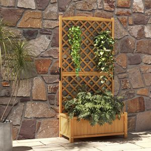 Verhoogd Tuinbed met Plantenbak en Trellis Drainage Gaten 180cm Hoge Staande Houten Plantenbak Binnen en Buiten Verticale Plantenbak