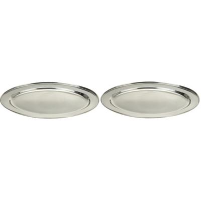 RVS serveerschaal/barbecueschaal - 2x - D45 cm - Barbecueschalen - vleesschalen - zilver