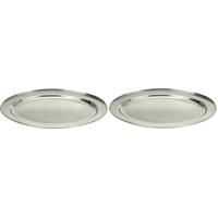 RVS serveerschaal/barbecueschaal - 2x - D45 cm - Barbecueschalen - vleesschalen - zilver