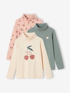 Set van 3  t-shirts met rolkraag voor meisjes beige (poederkleur)