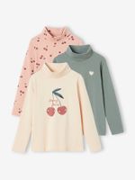 Set van 3  t-shirts met rolkraag voor meisjes beige (poederkleur) - thumbnail