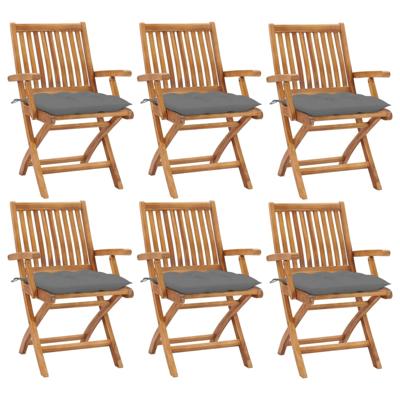 Tuinstoelen 6 st inklapbaar met kussens massief teakhout