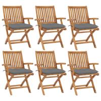 Tuinstoelen 6 st inklapbaar met kussens massief teakhout