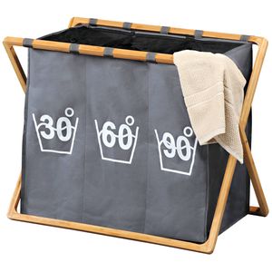 Wassorteerder 3 Vakken - Wasmand FSC® Bamboe houten Frame - Sorteer op