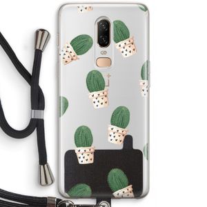 Cactusprint roze: OnePlus 6 Transparant Hoesje met koord