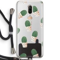 Cactusprint roze: OnePlus 6 Transparant Hoesje met koord