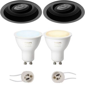 Pragmi Domy Pro - Inbouw Rond - Mat Zwart - Verdiept - Kantelbaar - Ø105mm - Philips Hue - LED Spot Set GU10 - White Ambiance - Bluetooth
