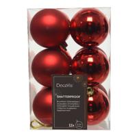 12x Kerstballen- kerst rood - 6 cm - kunststof - mat/glans