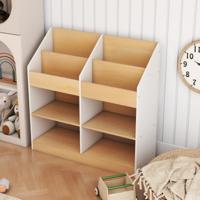 Boekenrek voor Kinderen Speelgoedrek voor Peuters met 4 Rechtopstaande Kubussen en 4 Opbergvakken Houten Rek