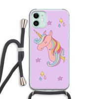 Roze eenhoorn: iPhone 11 Transparant Hoesje met koord