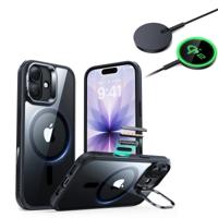 iPhone 17 Bundle Classic Hybrid Magnetic Case (Camera Control, Stash Stand) and Magnetic Charging Pad (Qi2) - Clear Black