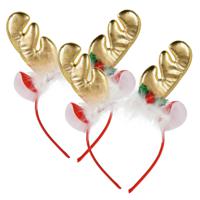 Kerst diadeems/haarbanden - 2x - rendier gewei met oren - goud - polyester - accessoires - thumbnail