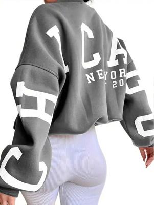 Women's Letter Print Drop Shoulder Sweatshirt | Black Fall Pullover Light Grey / S
