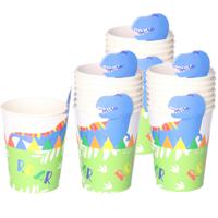 Feestbekers met hoesjes - 32x - dinosaurus - groen - papier - themafeestje - verjaardag - 250ml