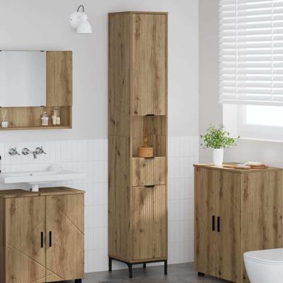 Hoge badkamerkast artisanaal eikenkleurig 31.5 x 33 x 190 cm