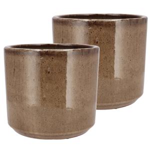 DK Design Bloempot rond model Brown Glaze - 2x - taupe - D18 x H20 cm - glanzend