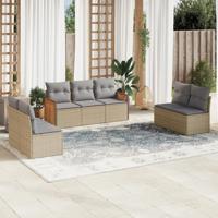 7-delige Loungeset met kussens poly rattan beige