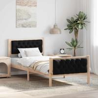 Bedframe met hoofdeinde Zwart 90 x 190 cm Massief grenenhout