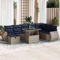 9-delige Loungeset met kussens poly rattan acacia bruin