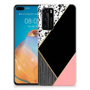 Huawei P40 TPU Hoesje Zwart Roze Vormen