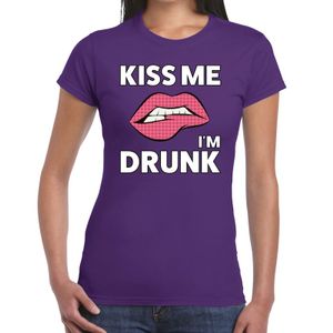 Kiss me i am drunk t-shirt paars dames