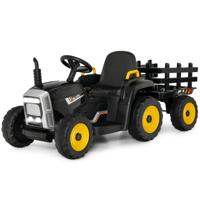 12V Kinderen Rijden op Trekker met Aanhangwagen 2,4G Afstandsbediening met LED-Verlichting Muziek Hoorn USB en Bluetooth Zwart