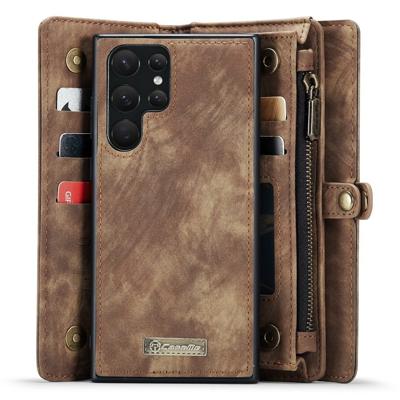 Caseme Samsung Galaxy S22 Ultra hoes - Vintage 2 in 1 portemonnee - Bruin